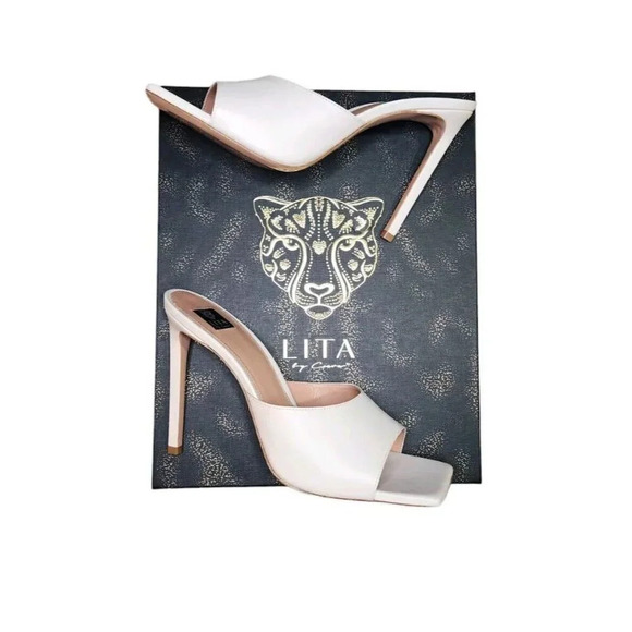 Lita by Ciara Solid Square Toe Leather Slide EU Size 41 US Size 10 Color Cream - Picture 9 of 15